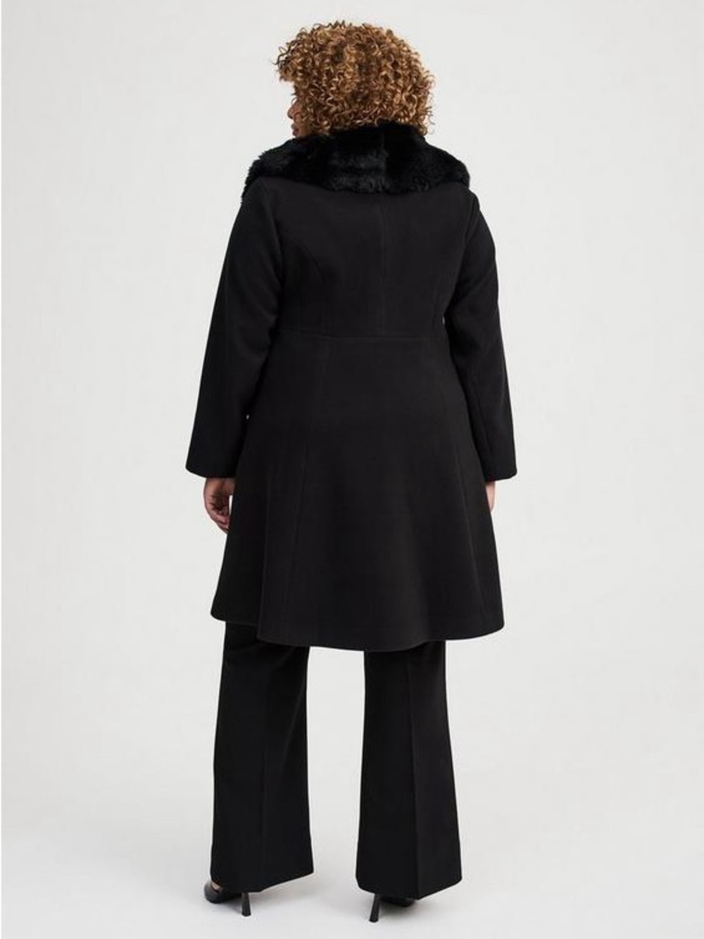 Torrid Black Faux Fur Collar Fit Flare Coat 3X Removable Collar Longline Jacket - Picture 5 of 5